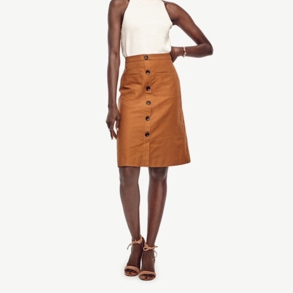 Ann Taylor Button Front Linen Knee Length Skirt